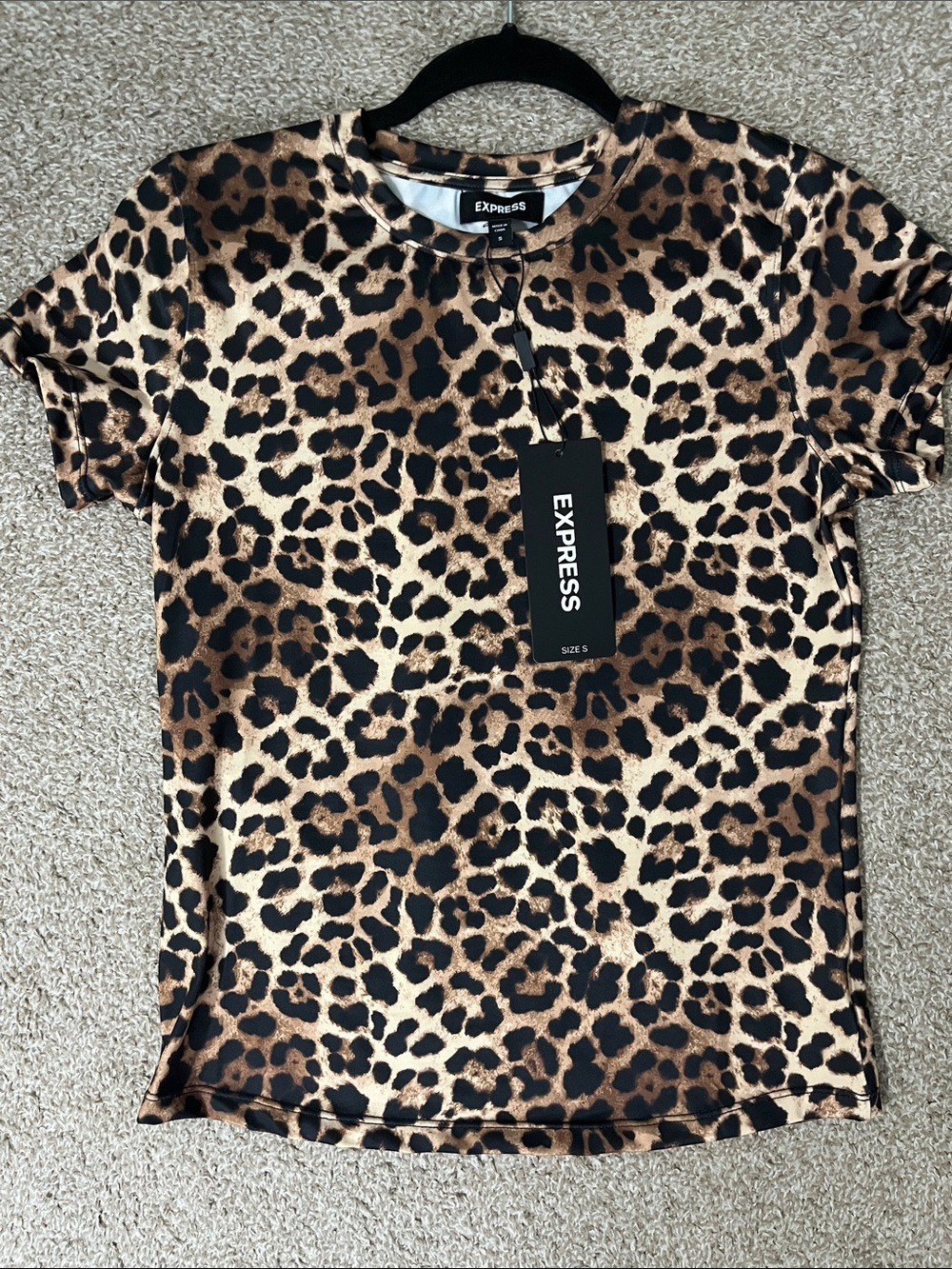 Express Leopard Print Crewneck Tee - Brown Black Cream